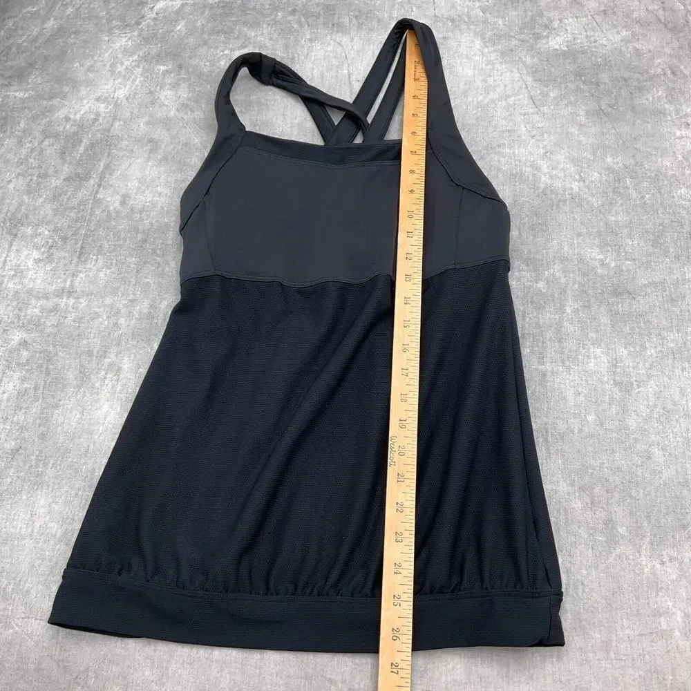 Athleta Tankini Top Women Medium Black Blouson Mesh Double Cross Pads Bra Swim‎